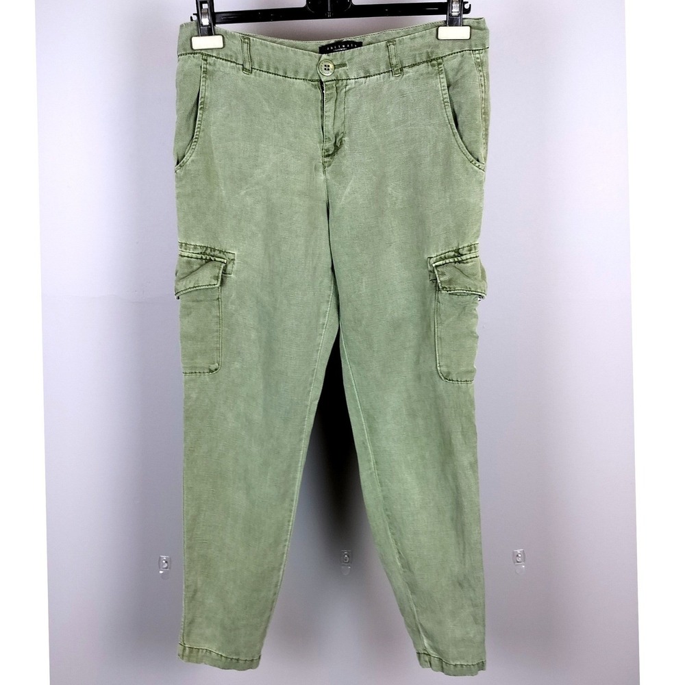 Sanctuary Linen Blend High Waisted Cargo Pants Green Military Utility Style